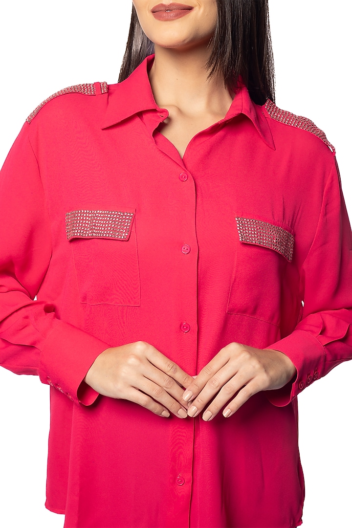 Pink Georgette Hand Embroidered Shirt by Sonal Singh at Pernia's Pop Up Shop