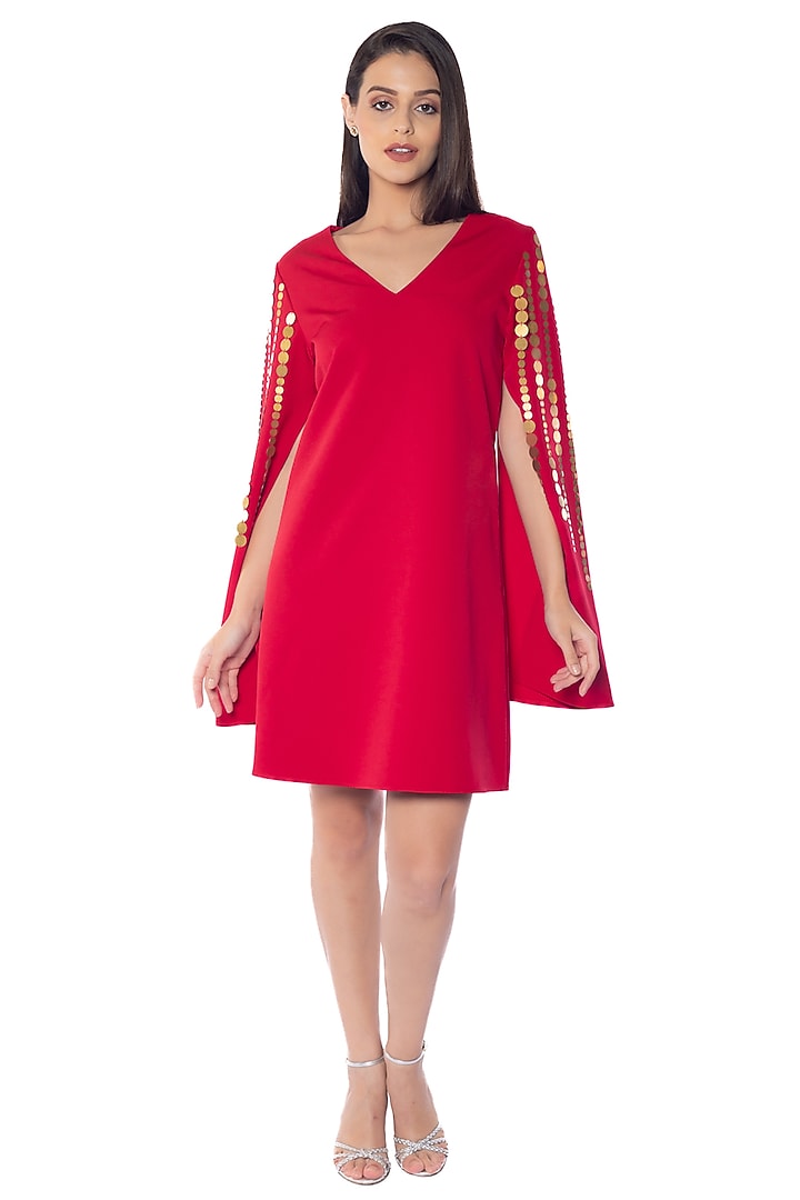Red Banana Crepe Embellished Vacation Dress by Sonal Singh at Pernia's Pop Up Shop