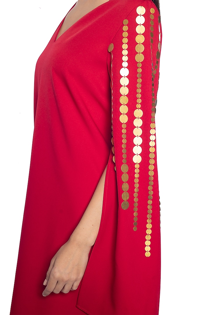 Red Banana Crepe Embellished Vacation Dress by Sonal Singh at Pernia's Pop Up Shop