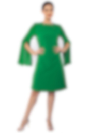 Everglades Green Banana Crepe & Silk Crepe Vacation Dress by Sonal Singh at Pernia's Pop Up Shop