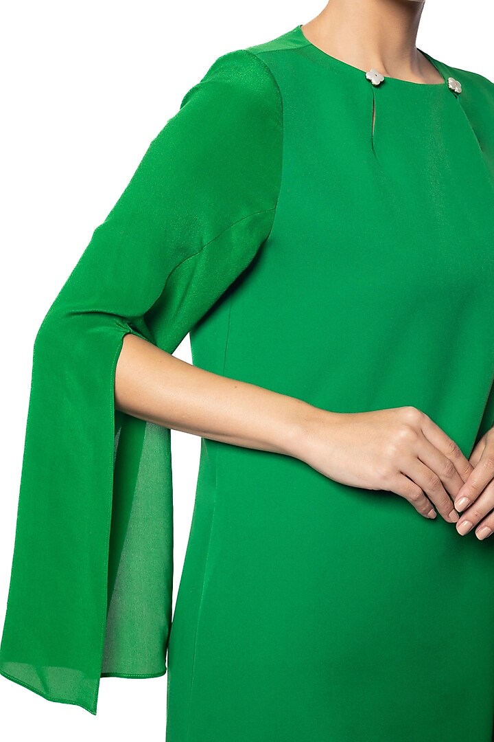 Everglades Green Banana Crepe & Silk Crepe Vacation Dress by Sonal Singh at Pernia's Pop Up Shop