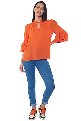 Tango Orange Georgette Top by Sonal Singh