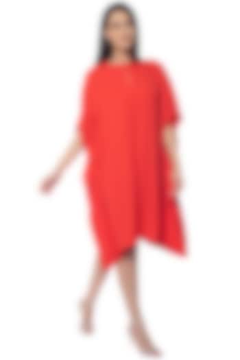 Coral Red Georgette Hand Embroidered Summer Dress by Sonal Singh at Pernia's Pop Up Shop