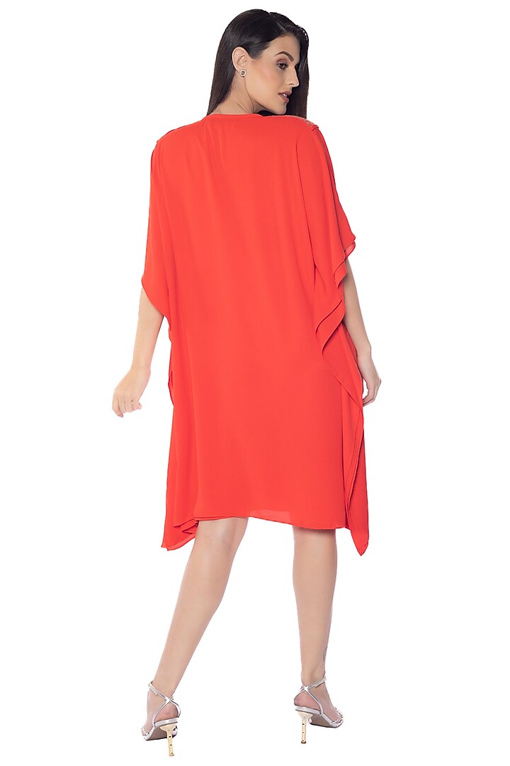 Coral Red Georgette Hand Embroidered Summer Dress by Sonal Singh at Pernia's Pop Up Shop