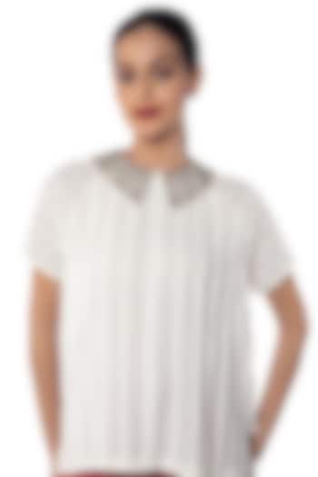White Georgette Hand Embroidered Top by Sonal Singh at Pernia's Pop Up Shop