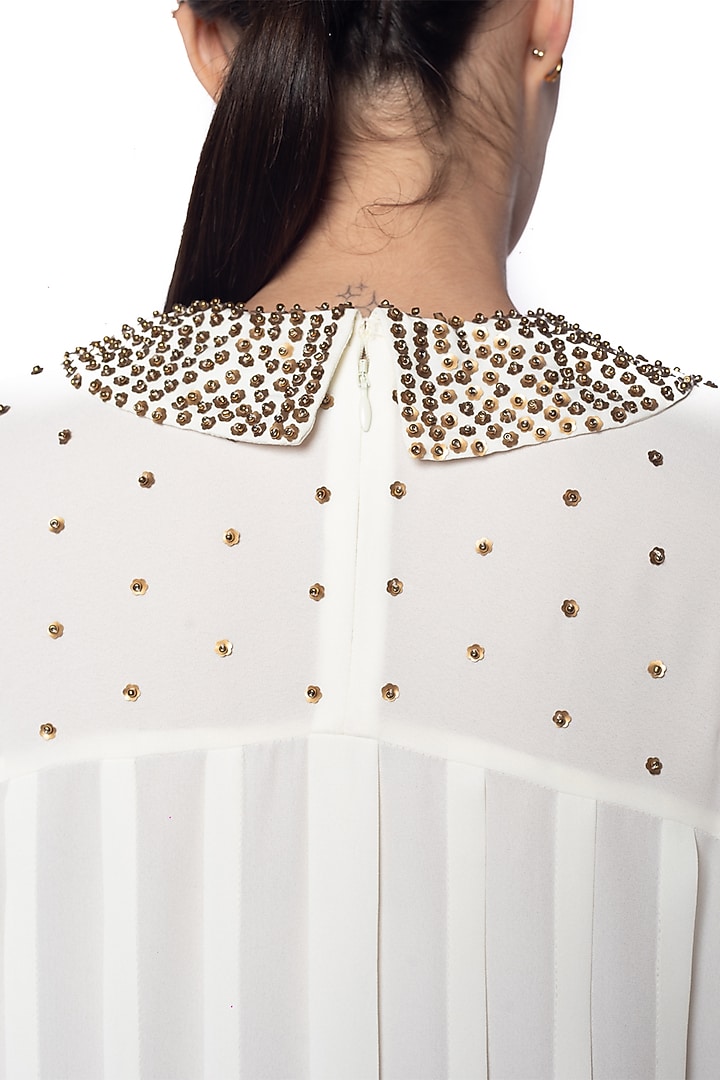 White Georgette Hand Embroidered Top by Sonal Singh at Pernia's Pop Up Shop