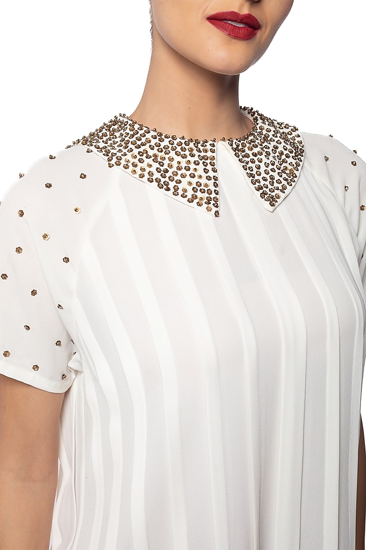 White Georgette Hand Embroidered Top by Sonal Singh at Pernia's Pop Up Shop