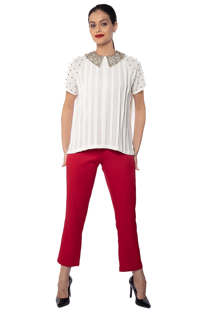 White Georgette Hand Embroidered Top by Sonal Singh at Pernia's Pop Up Shop