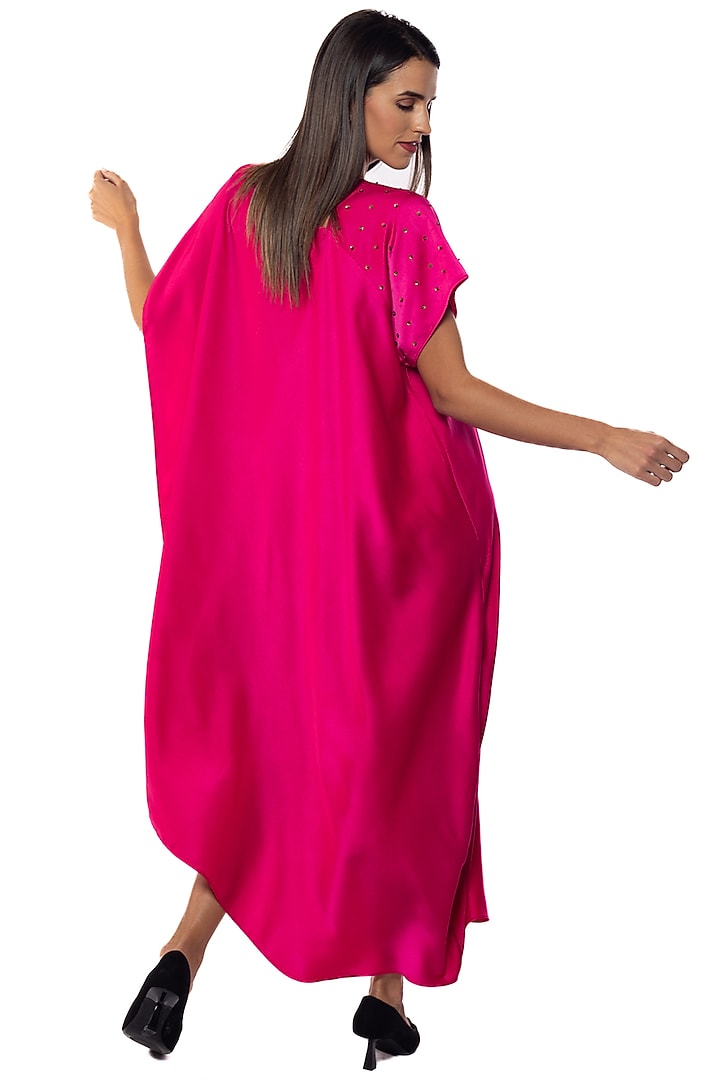Pink Satin Hand Embroidered Vacation Dress by Sonal Singh at Pernia's Pop Up Shop