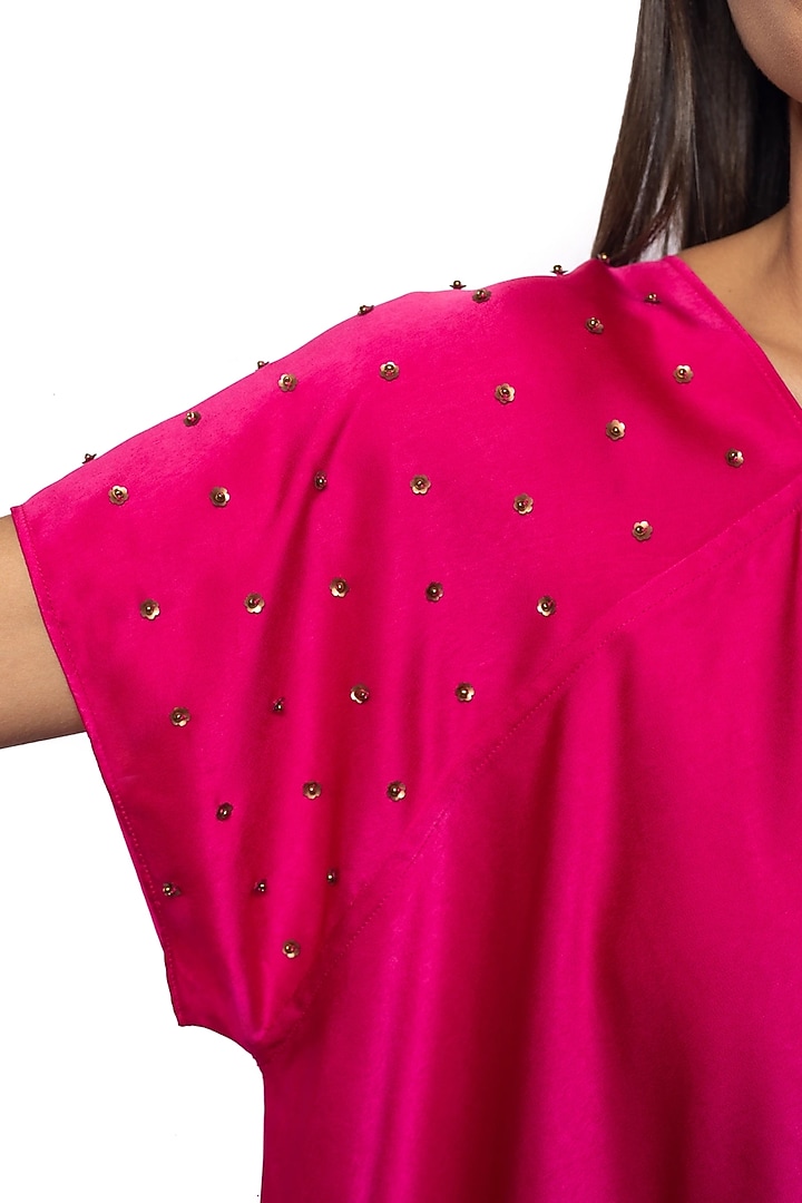 Pink Satin Hand Embroidered Vacation Dress by Sonal Singh at Pernia's Pop Up Shop