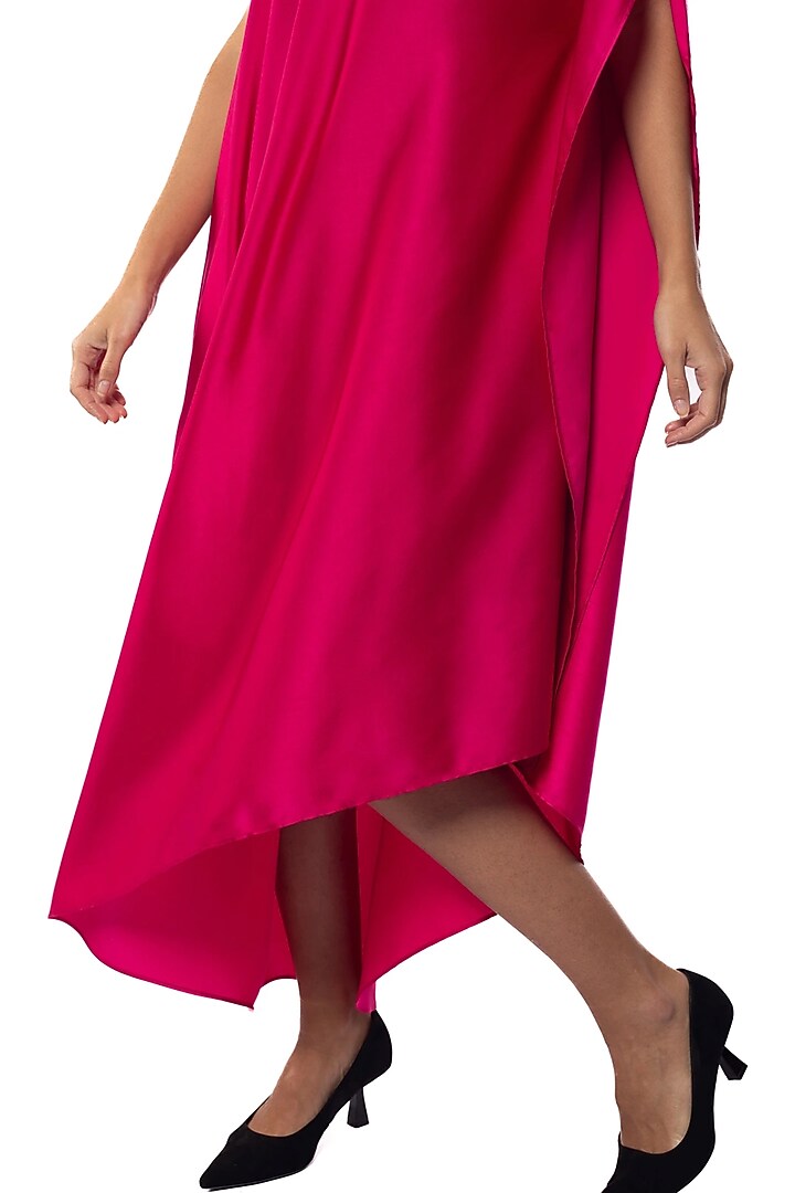 Pink Satin Hand Embroidered Vacation Dress by Sonal Singh at Pernia's Pop Up Shop