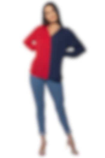 Red & Blue Georgette Shirt by Sonal Singh at Pernia's Pop Up Shop