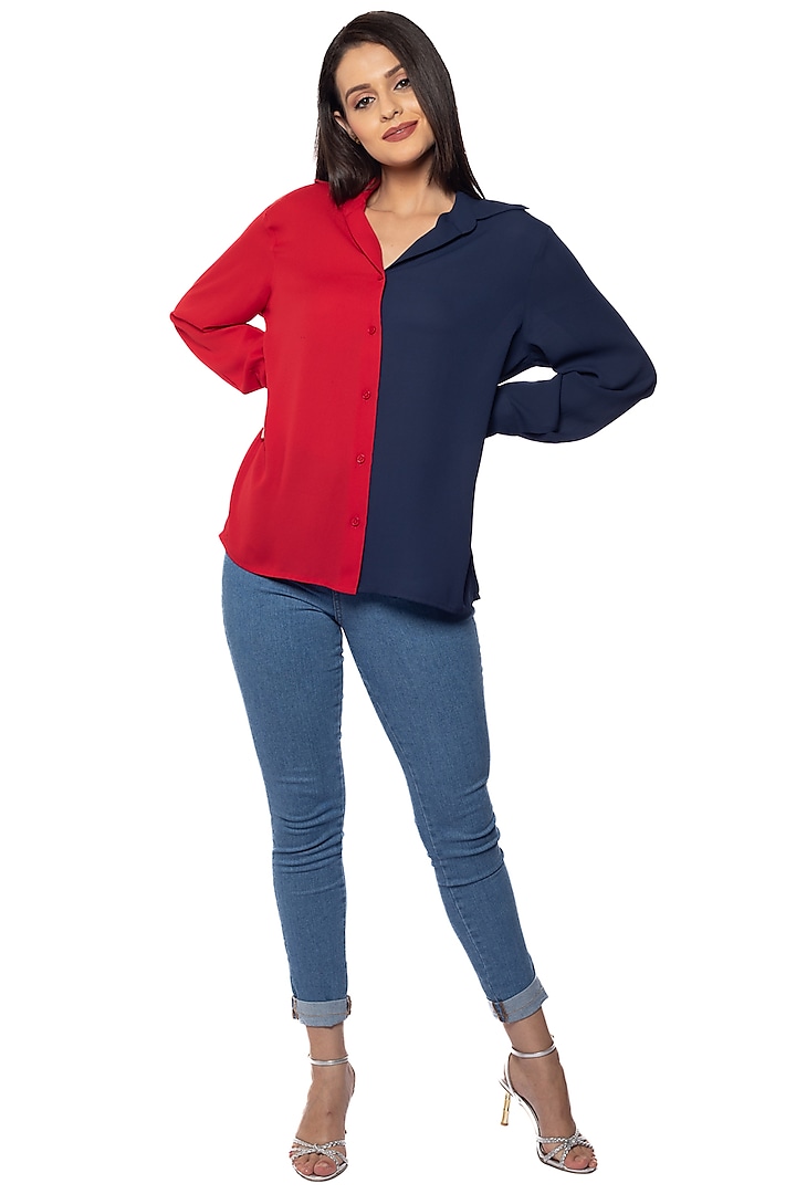 Red & Blue Georgette Shirt by Sonal Singh at Pernia's Pop Up Shop