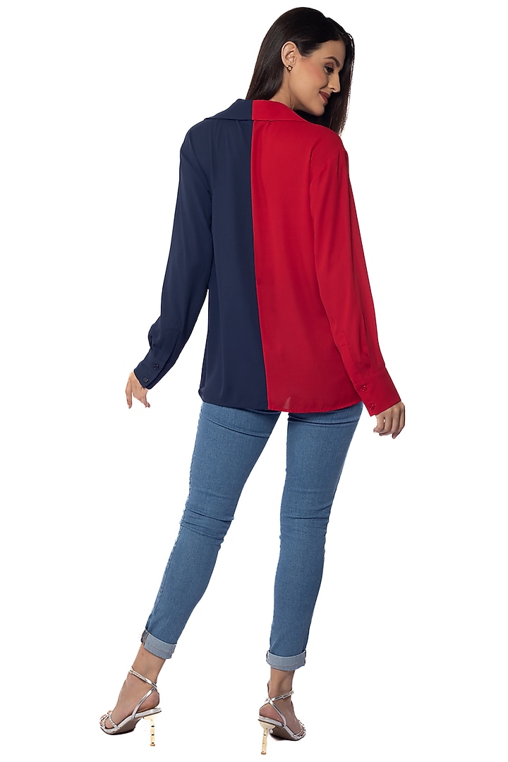 Red & Blue Georgette Shirt by Sonal Singh at Pernia's Pop Up Shop