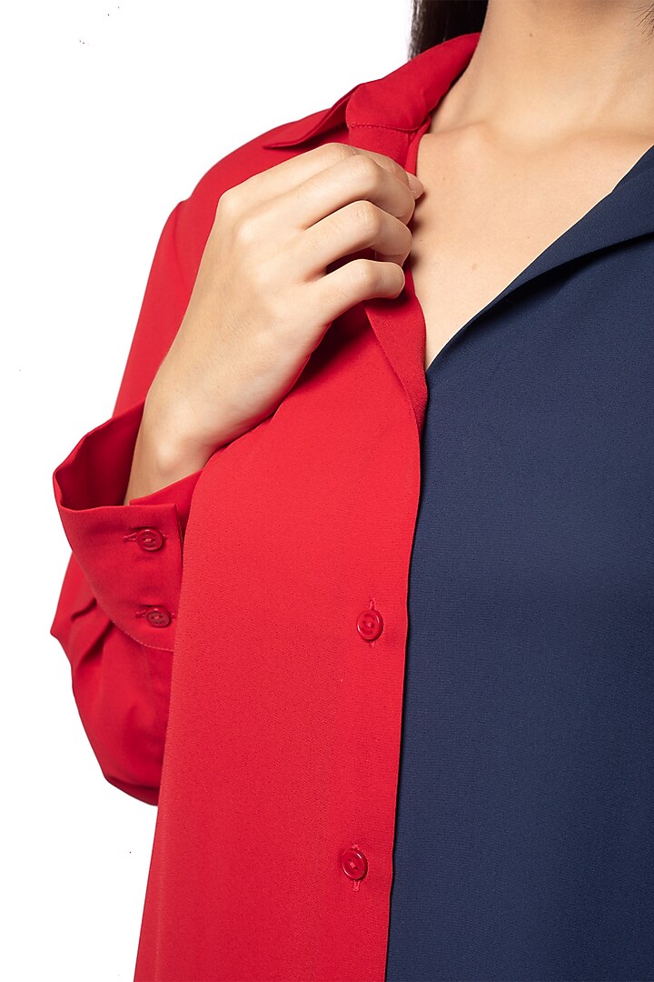 Red & Blue Georgette Shirt by Sonal Singh at Pernia's Pop Up Shop
