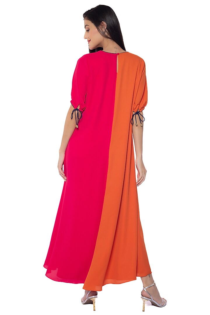 Pink & Tango Orange Georgette Summer Dress by Sonal Singh at Pernia's Pop Up Shop