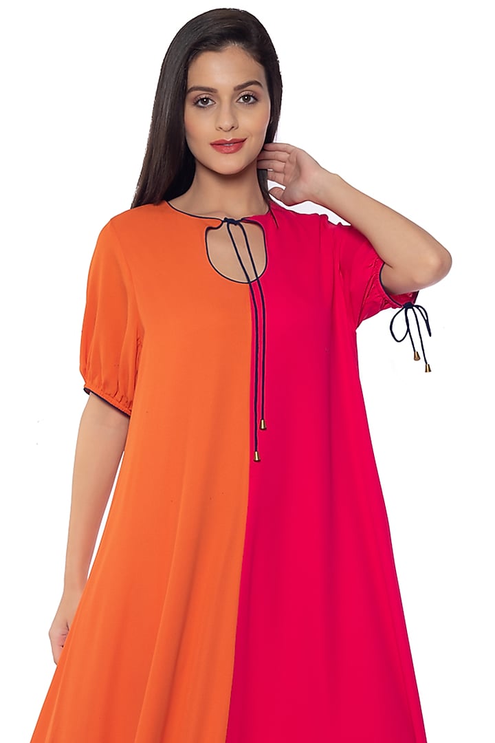 Pink & Tango Orange Georgette Summer Dress by Sonal Singh at Pernia's Pop Up Shop