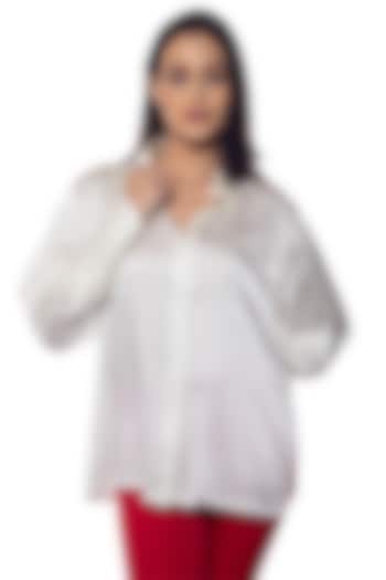 White Silk Satin Shirt by Sonal Singh at Pernia's Pop Up Shop