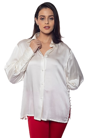 White Silk Satin Shirt by Sonal Singh