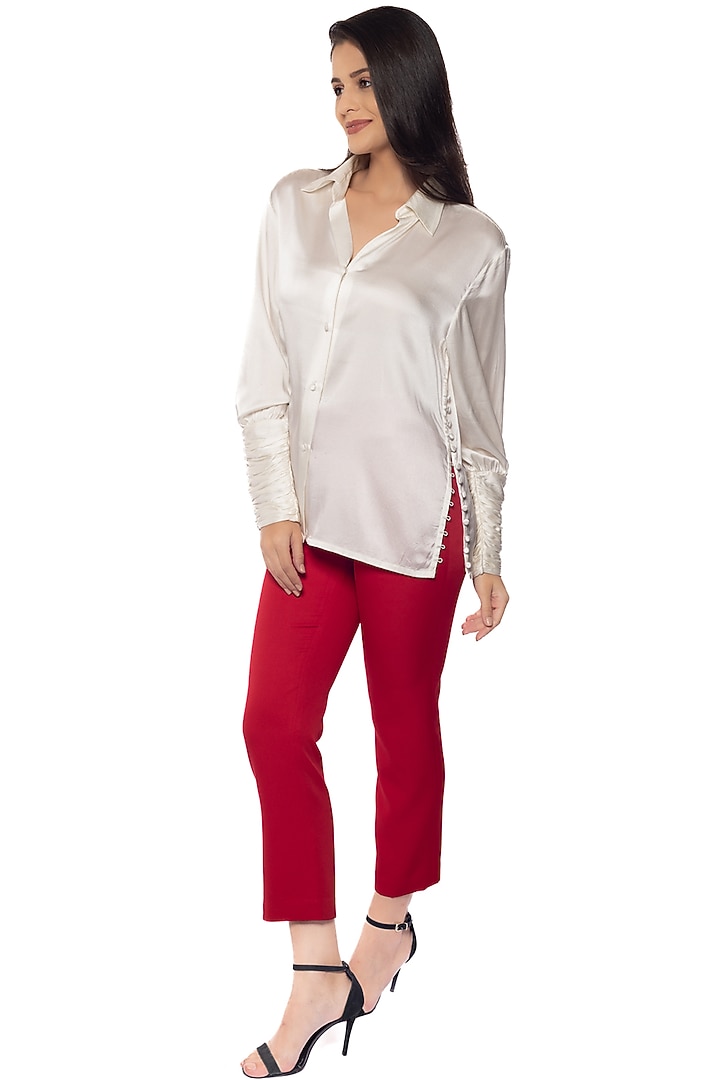 White Silk Satin Shirt by Sonal Singh at Pernia's Pop Up Shop