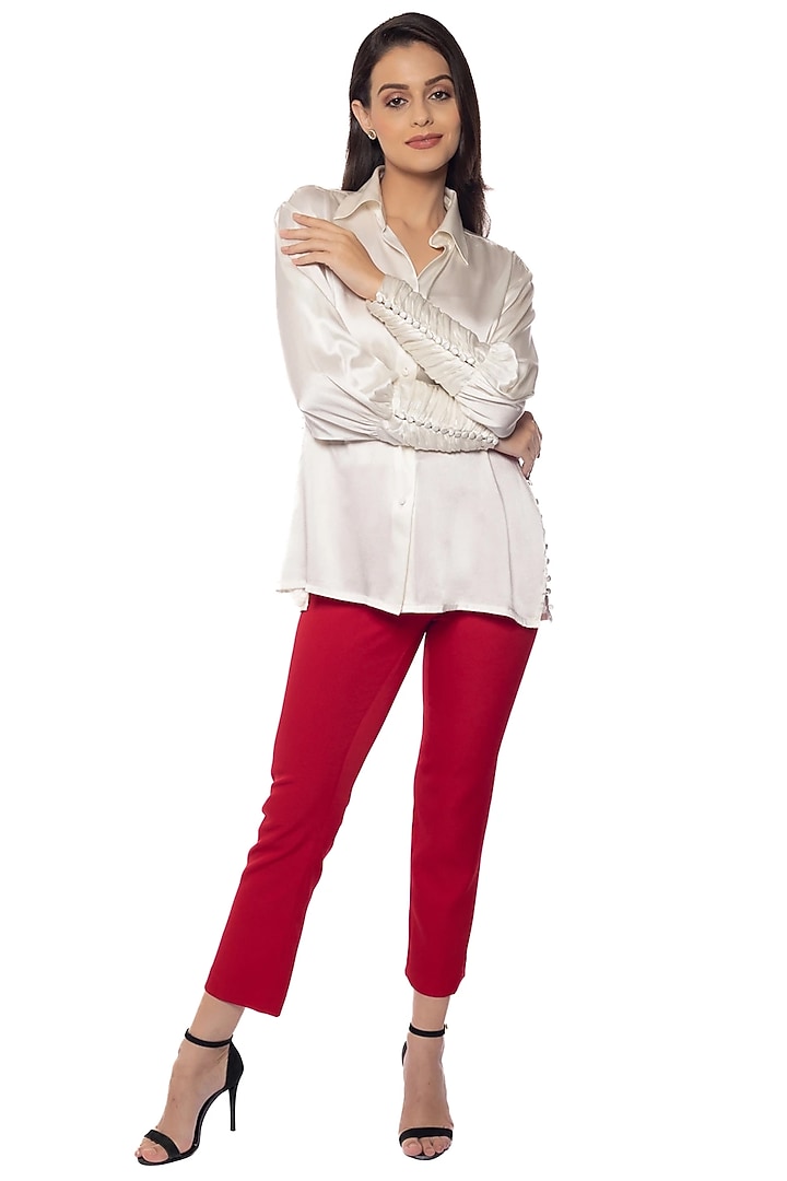 White Silk Satin Shirt by Sonal Singh at Pernia's Pop Up Shop