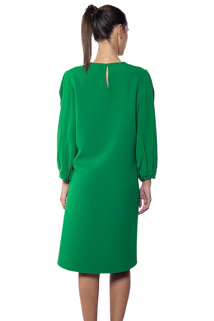 Everglades Green Banana Crepe & Silk Crepe Bead Embroidered Vacation Dress by Sonal Singh at Pernia's Pop Up Shop