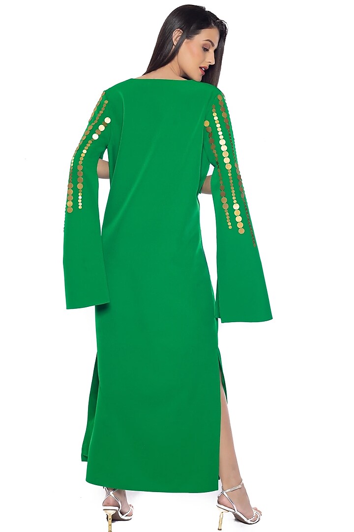 Everglades Green Banana Crepe Embellished Vacation Dress by Sonal Singh at Pernia's Pop Up Shop