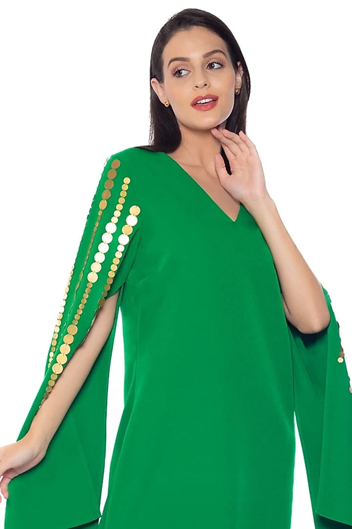 Everglades Green Banana Crepe Embellished Vacation Dress by Sonal Singh at Pernia's Pop Up Shop