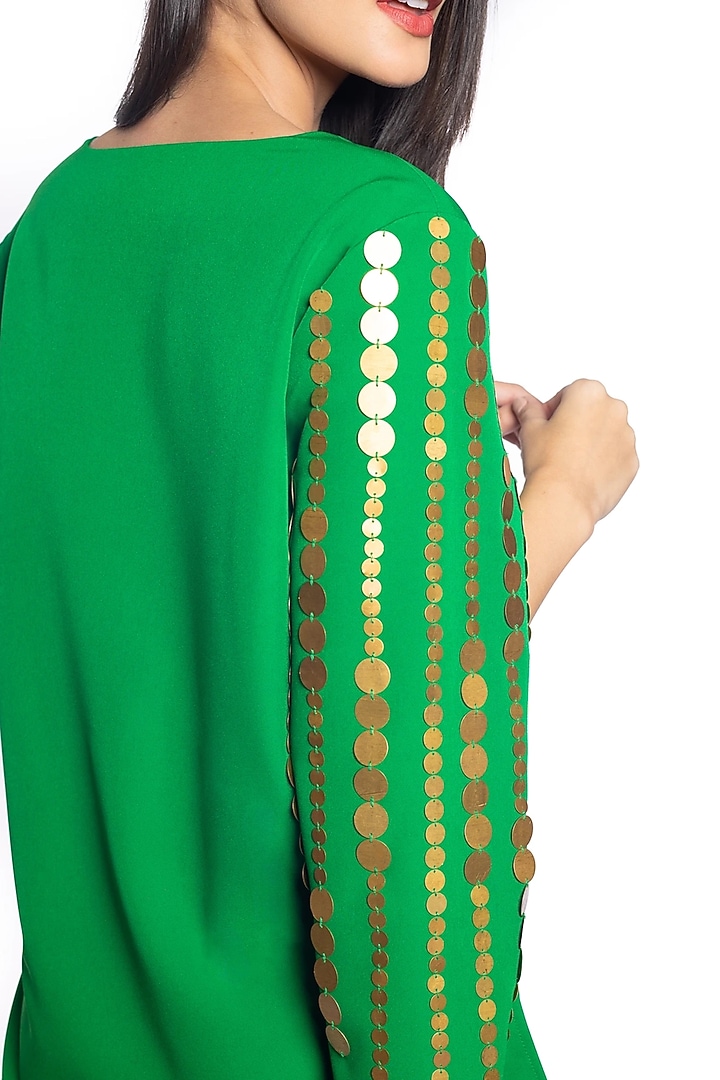 Everglades Green Banana Crepe Embellished Vacation Dress by Sonal Singh at Pernia's Pop Up Shop