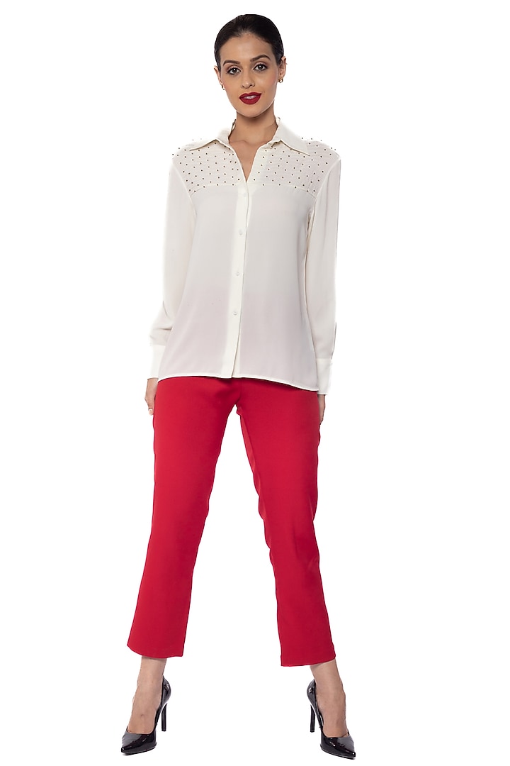 Lucent White Georgette Beadwork Shirt by Sonal Singh at Pernia's Pop Up Shop