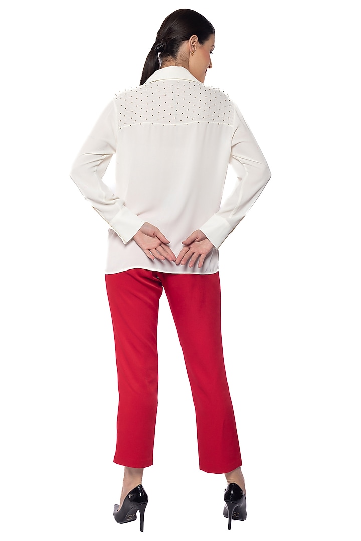 Lucent White Georgette Beadwork Shirt by Sonal Singh at Pernia's Pop Up Shop