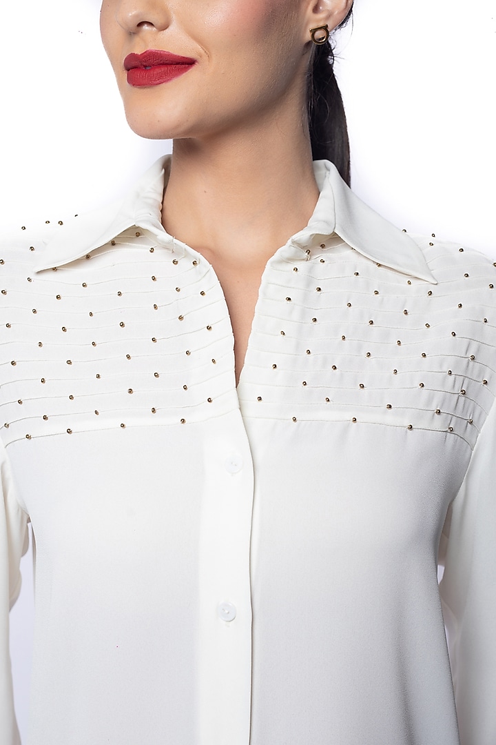 Lucent White Georgette Beadwork Shirt by Sonal Singh at Pernia's Pop Up Shop