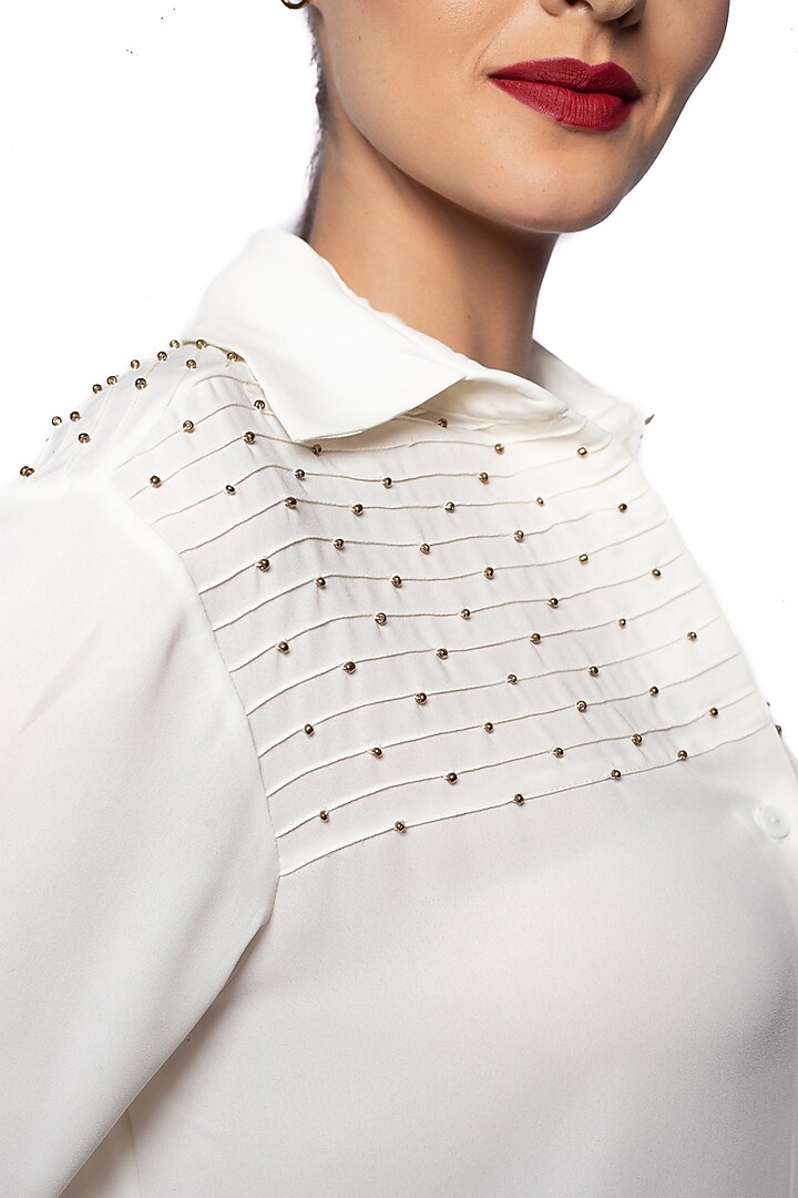 Lucent White Georgette Beadwork Shirt by Sonal Singh at Pernia's Pop Up Shop