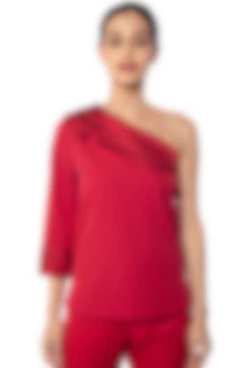 Red Vamp Banana Crepe & Satin Top by Sonal Singh at Pernia's Pop Up Shop