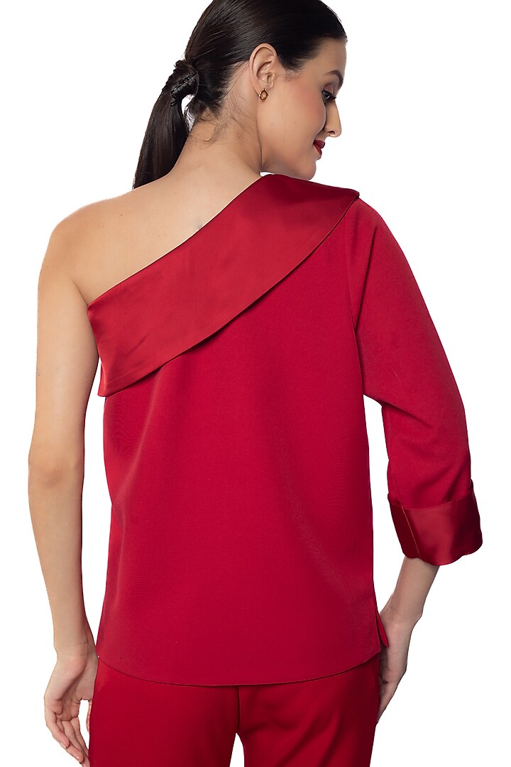 Red Vamp Banana Crepe & Satin Top by Sonal Singh at Pernia's Pop Up Shop