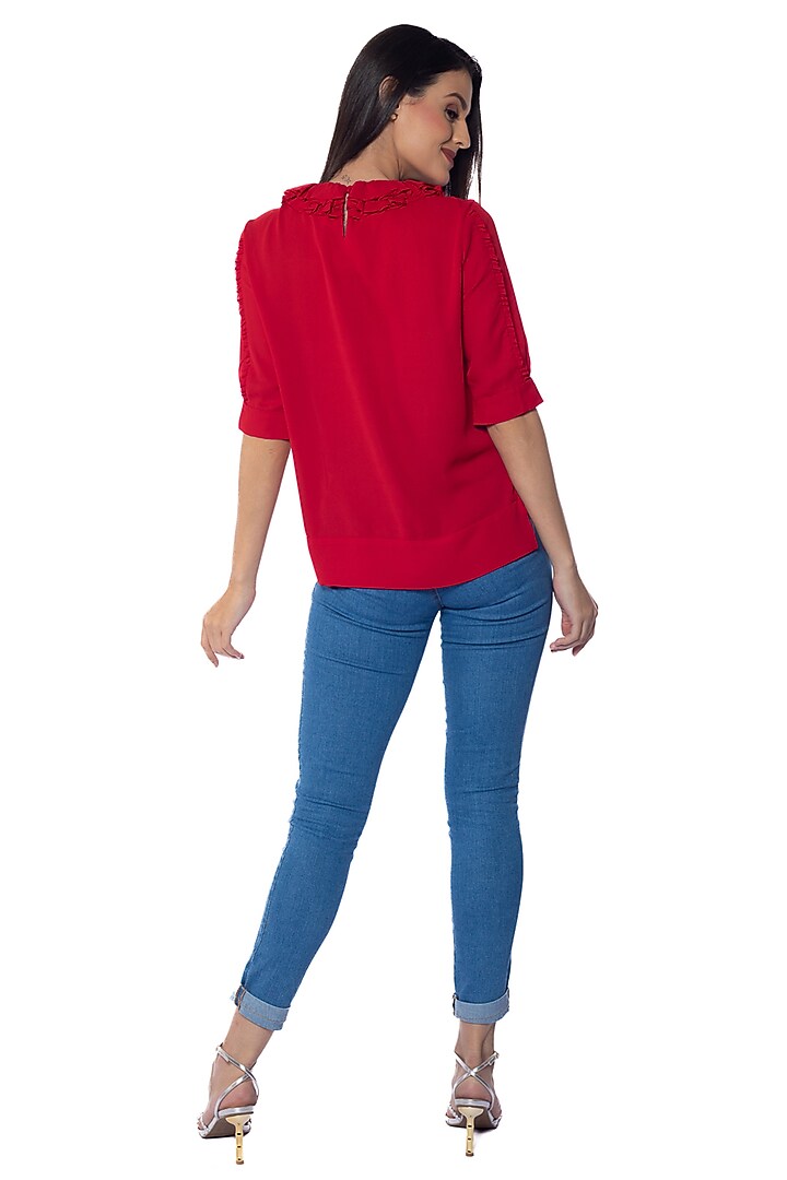Red Vamp Georgette Ruffled Top by Sonal Singh at Pernia's Pop Up Shop