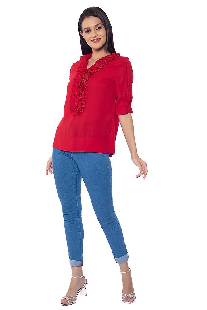 Red Vamp Georgette Ruffled Top by Sonal Singh at Pernia's Pop Up Shop