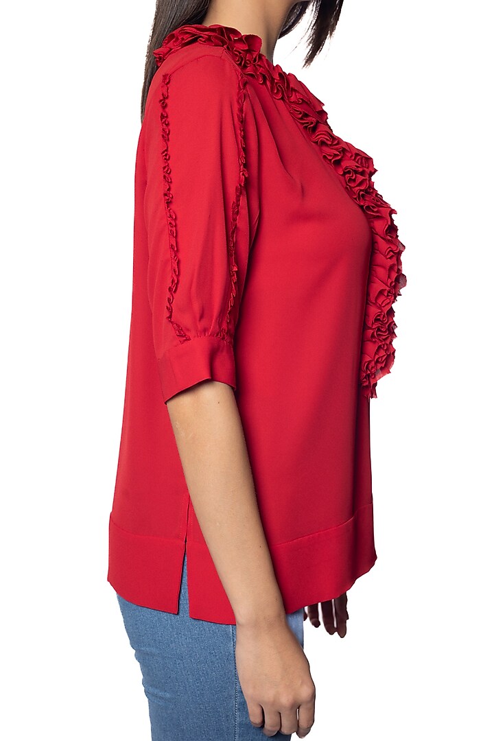 Red Vamp Georgette Ruffled Top by Sonal Singh at Pernia's Pop Up Shop