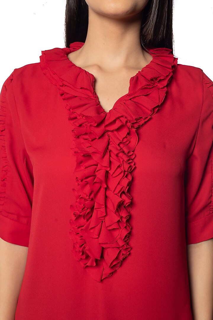 Red Vamp Georgette Ruffled Top by Sonal Singh at Pernia's Pop Up Shop