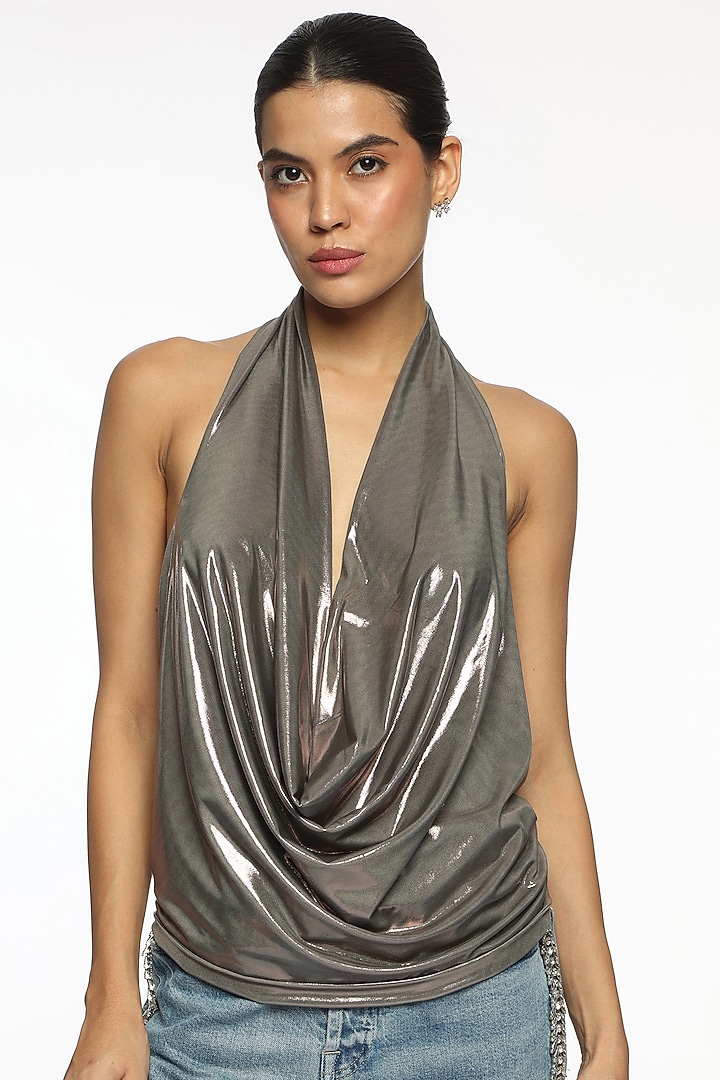 Gunmetal Colored Martin Spandex Top by Sonal Singh at Pernia's Pop Up Shop