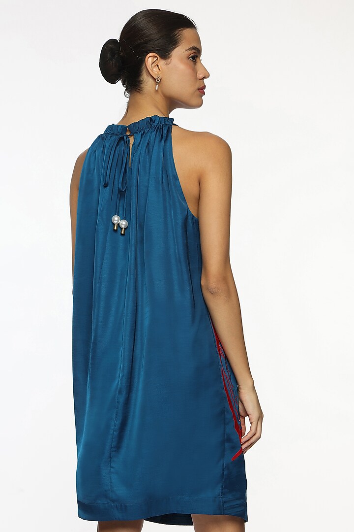 Deep Ocean Blue Georgette Crystal Embroidered Summer Dress by Sonal Singh at Pernia's Pop Up Shop