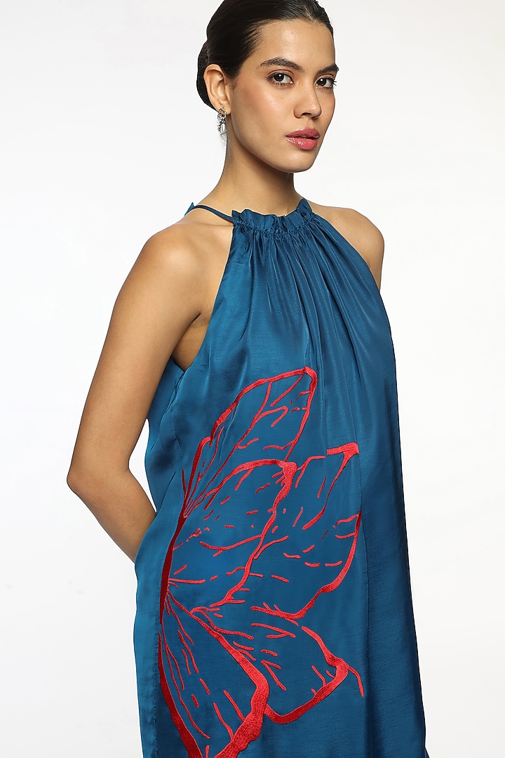 Deep Ocean Blue Georgette Crystal Embroidered Summer Dress by Sonal Singh at Pernia's Pop Up Shop