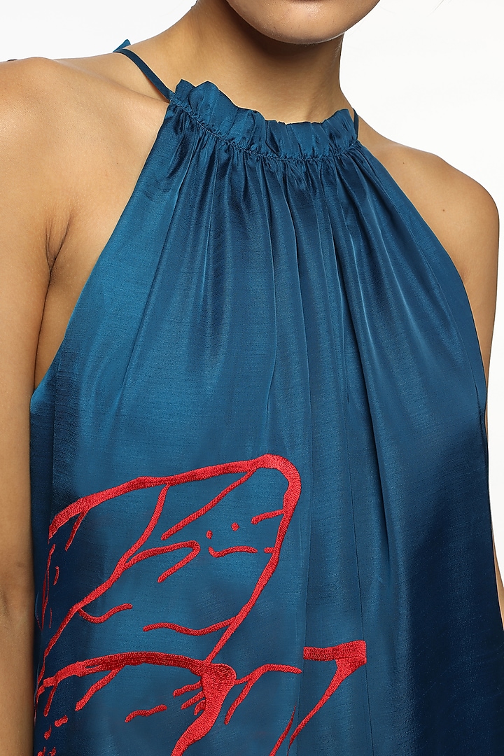 Deep Ocean Blue Georgette Crystal Embroidered Summer Dress by Sonal Singh at Pernia's Pop Up Shop