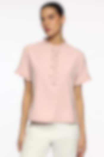 Pink Satin Frilled Blouse by Sonal Singh at Pernia's Pop Up Shop