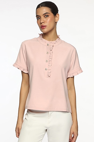 Pink Satin Frilled Blouse by Sonal Singh