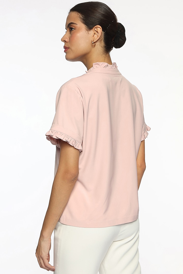 Pink Satin Frilled Blouse by Sonal Singh at Pernia's Pop Up Shop