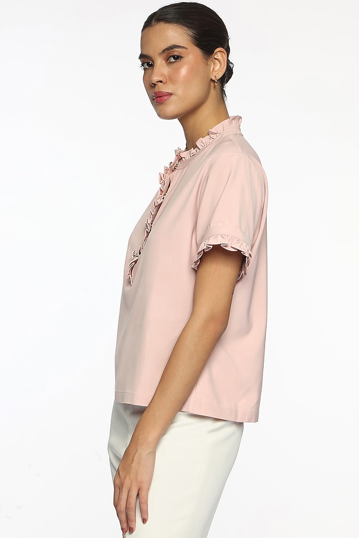 Pink Satin Frilled Blouse by Sonal Singh at Pernia's Pop Up Shop
