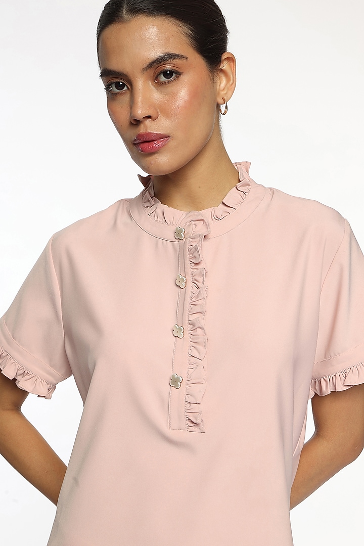 Pink Satin Frilled Blouse by Sonal Singh at Pernia's Pop Up Shop