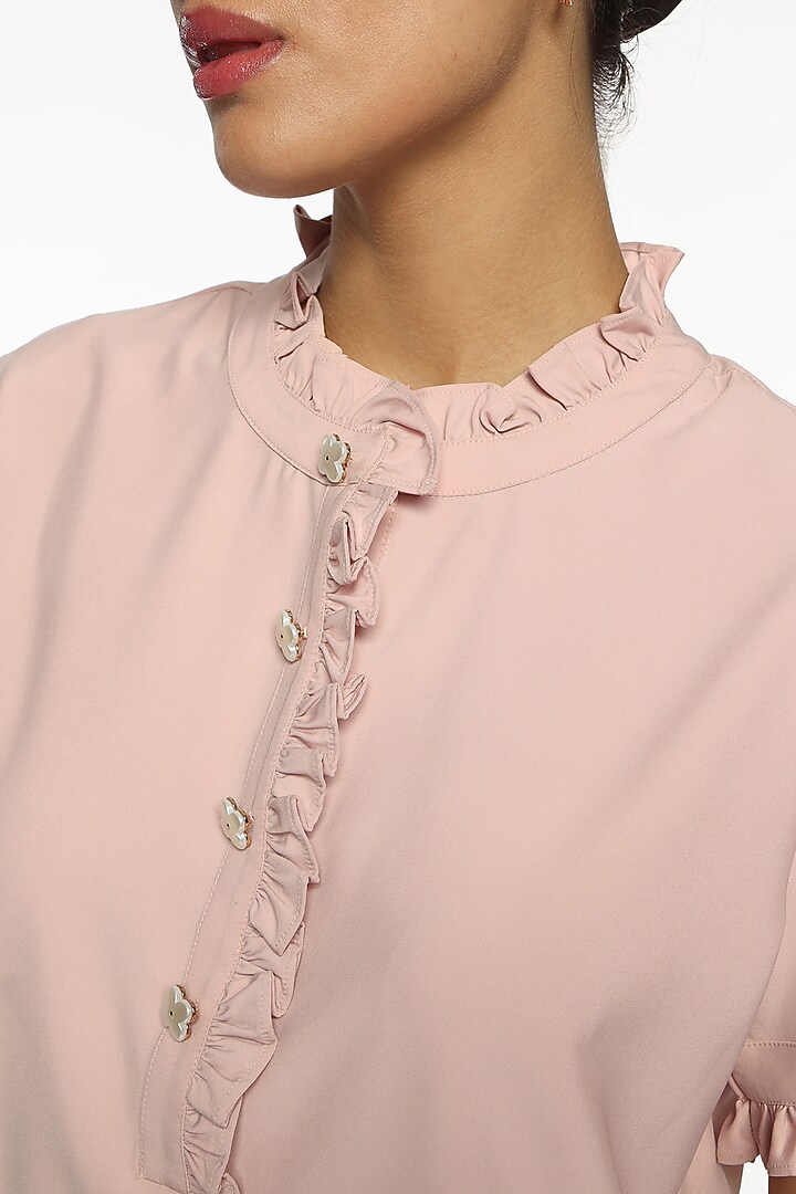 Pink Satin Frilled Blouse by Sonal Singh at Pernia's Pop Up Shop