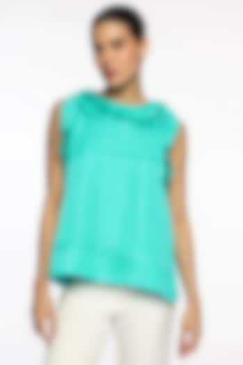 Atlantis Blue Satin Sleeveless Top by Sonal Singh at Pernia's Pop Up Shop